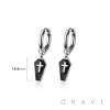 PAIR OF 316L STAINLESS STEEL HUGGIE/HOOP ENAMEL LAYER COFFIN DANGLE EARRINGS